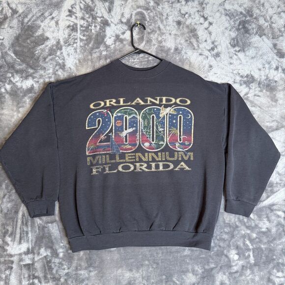 Vintage Y2K ORlando 2000 Millennium Florida Black Pullover Sweater Tutex XL - Picture 1 of 7